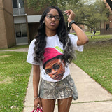 Plataz Basic Round-Neck Portrait Print Short-Sleeved T-Shirt Girl Summer Bhuff Loose Casual Top DJPT