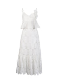 Plataz Niche Wind 2025 Summer New Sling Ribbon Leaves Design Three-Dimensional Flower Half-Body Dress Suit Woman