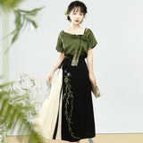 Plataz Design Liulu Green Chinese Style Improvement Han Elements Han Suit Women's Coat Sling Half Skirt Set 8705
