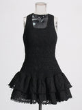 Plataz Summer Holiday Wind New U-Shaped Tie Design Super Short Lotus Edge Dress Woman