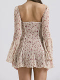 Plataz Lace New French Lightweight Heavyweight Short Dress Horn Sleeve Fish Bone Printed Dress Sexy Spice Girl HZ0628