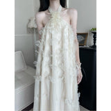 Plataz New Morning Robe Super Fairy Flower Showback Dress Elegant Loose Hanging Neck Dress