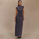 Plataz 2025 New Solid Colorless Sleeveless Ruffed Zipper Bag Tug Of The Noise Dress
