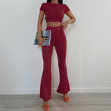 Plataz Autumn 2025 New Women's Clothing Fashion Style Casual Solid Color Buff Short Sleeve Trousers Set DJPT