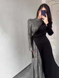 Plataz 2024 Fashion Temperament Long Sleeve Splicing Squint Design Fake Two-Piece Dress