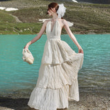 Plataz Design Sense Niche Sleeveless Hanging Neck Dress Fairy Summer Seaside Holiday Dress