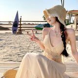 Plataz Seaside Holiday Dress Set To Take Pictures And Wear Age-Reduction Knitted Slings + A-Word Cake Skirt