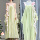 Plataz New Super Fairy Atmosphere Relaxed Dress Flexible Girl Pink Green Flowers Brate Dress