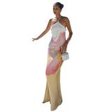 Plataz Women's Clothing Hanging Neck Big Bare Back A Word Loose Print Dress DJPT