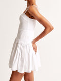 Plataz Summer New Fashion Waist Solid Color Pressure Fold Solid Color Sling Dress