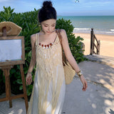 Plataz Holiday Wind Two Sets Of Women's Summer 2024 New Hollow Lavender Sling Dress