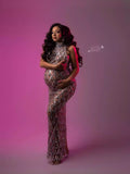 Plataz Drilled Pregnant Woman Photo Dress Shiny Big Diamond Glitter View Mesh Pregnant Woman Photography Dress Maternity