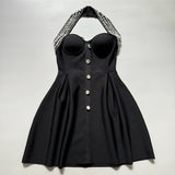 Plataz Diamond Button Hanging Neck Banded Dress Party Party Dress A Dress