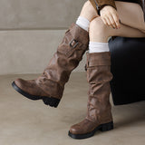 Plataz Western Boots Women Thin Boots Boots High-Heeled Boots High-Heeled Boots Belt Buckle Knight Boots Thick And Boots 40-43 Large Code High Quality Shoes