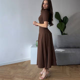 Plataz 2025 New Solid Color Collar Short Sleeve Zipper Casual Commuter Dress