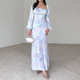 Plataz Women's Autumn French Style Collar Lantern Sleeve High-Waisted Body-Body-Cuffed Kite Skirt