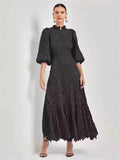 Plataz Spring And Summer Goddess Elegant Temperament Pure Color Hollow Lace Dress