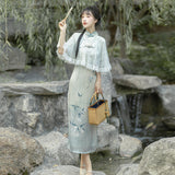 Plataz Empty Mountain New Rain Hanfu Women's Chinese Style To Improve The Daily Chinese Elements Cheongsam Dress Set 8689