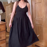 Plataz Women's Summer V-Neck Suspension Suspension Suspension Sumley Sumley High Waist Temperament Dress