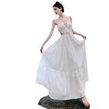 Plataz Travel Photography Dress Seaside Holiday White Dress Women 2024 Summer Dress Design Clending Waist Sling Skirt