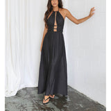 Plataz Women's New Hanging Neck Emptiness Body Folding Dress HZ0628