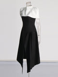 Plataz Elegance Elegance Wind 2025 Summer New Black And White Colliderable Cloaked Fork Dress Woman