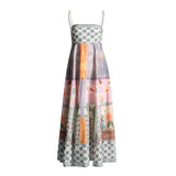 Plataz Spring Women's Dress 2025 New Retro Graffiti-Print Linen Sling Dress
