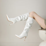 Plataz Pointed Folded High-Heeled Boots Women Autumn And Winter Fine And High Heap Boots Long Boots Women's Boots High Quality Shoes