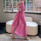 Plataz New Elegant Loose Folded Neck Dress Sexy Bare Sleeveless Holiday Dress