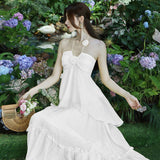 Plataz New Design High-Grade Tea Break French Gentle Wind Seaside Holiday Yellow Hanging Neck Dress