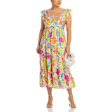 Plataz Women's Summer Leader Flying Flying Flying Sleeves Shredded Floral Skirt High Waist Repair Splicing Umbrella Skirt Woman