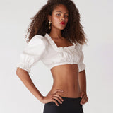 Plataz Women's New Casual Ultra-Short Top Decoration Wood Ear Sexy Umbilled Shirt