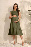 Plataz Summer Women's Flying Sleeves Folded Layered Short-Sleeved Dress Chiffon Pregnant Women's Dress Maternity