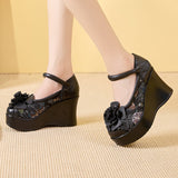 Plataz Beauty Head Layer Of Cowhose Retro Super High Het Comfort New Chinese Style Retro Garden Lady Flower Shoes High Quality Shoes