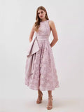 Plataz Summer New Round-Neck Sleeveless Three-Dimensional Flower Belt To Receive Long-Term Dress Women