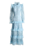 Plataz Elegant Retro Style Dress 2025 Spring New Lace Embroidery Mesh Dress Woman
