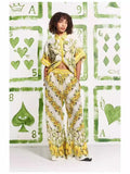 Plataz New Fashion Positioning Print Collar Short Sleeve Top With Casual Trousers Holiday Set