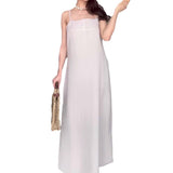 Plataz Women's Summer Slings Square Sleeveless Temperament Stylish Simple Straight Fork Skirt