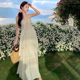 Plataz Atmosphere Feel Seaside Vacation Bra Hanging Neck Sling Suit Skirt Swing Flowing Long Skirt