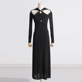 Plataz 2024 Hanging Neck Long Sleeve Dress Slim Light Luxury Sexy Long Dress