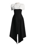 Plataz Elegance Elegance Wind 2025 Summer New Black And White Colliderable Cloaked Fork Dress Woman