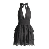 Plataz Women's Fashion Dress 2025 Spring New Women's Dress V Hanging Neck Sexy Embroidery Short Dresses