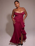 Plataz Style Sexy New Slings Solid V-Neck High-Ball Net Repair Medium Long Dress HZ0628