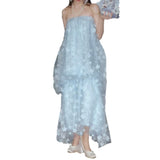 Plataz New Blue Flower Mesh Yarn Sling Skirt Super Fairy Fashion Age Reduction Dress