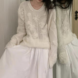 Plataz Lazy Wind Hooked Knitted Sweater Gentle Round Collar Collar Blouse 2024 Autumn And Winter New