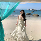 Plataz Seaside Holiday Atmosphere Feel Waist Sling Dress Women's French Heavy Industry Sexy Back A Long Dress