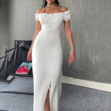 Plataz Women's Summer Braided Dress Soaked Sleeve Open Bag Hip Dress Woman