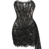 Plataz Desire To Rub Delicate Lace Fish Bone Gird Waist Tight Dress Sexy High-End White Dress Birthday Party Dress