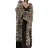 Plataz Autumn Yellow Striped Lazy Knitted Cardigan High Sense Gentle Loose Coat