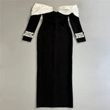 Plataz New Sexy One-Word Collared Back Diamond Banded Dress Party Dress Temperament Dress